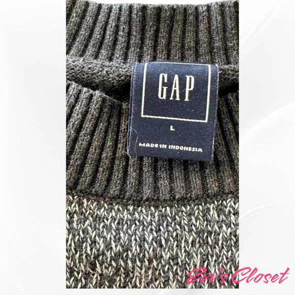 Gap Women's Cotton Sweater Sz L. Black Gray White Crew Neck Long Sleeve Classic - Picture 4 of 7